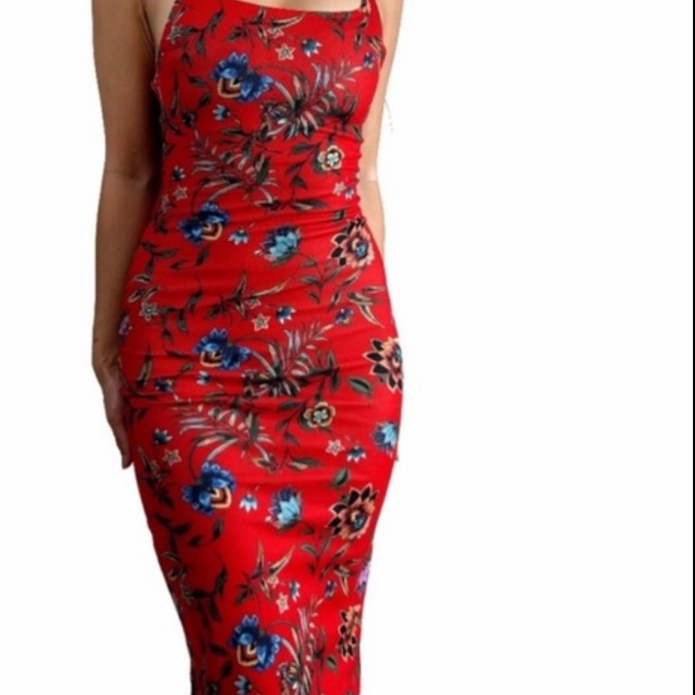 Zara Trafaluc Womens Floral Bodycon Sleeveless Stretch Pullover Dress Size Large